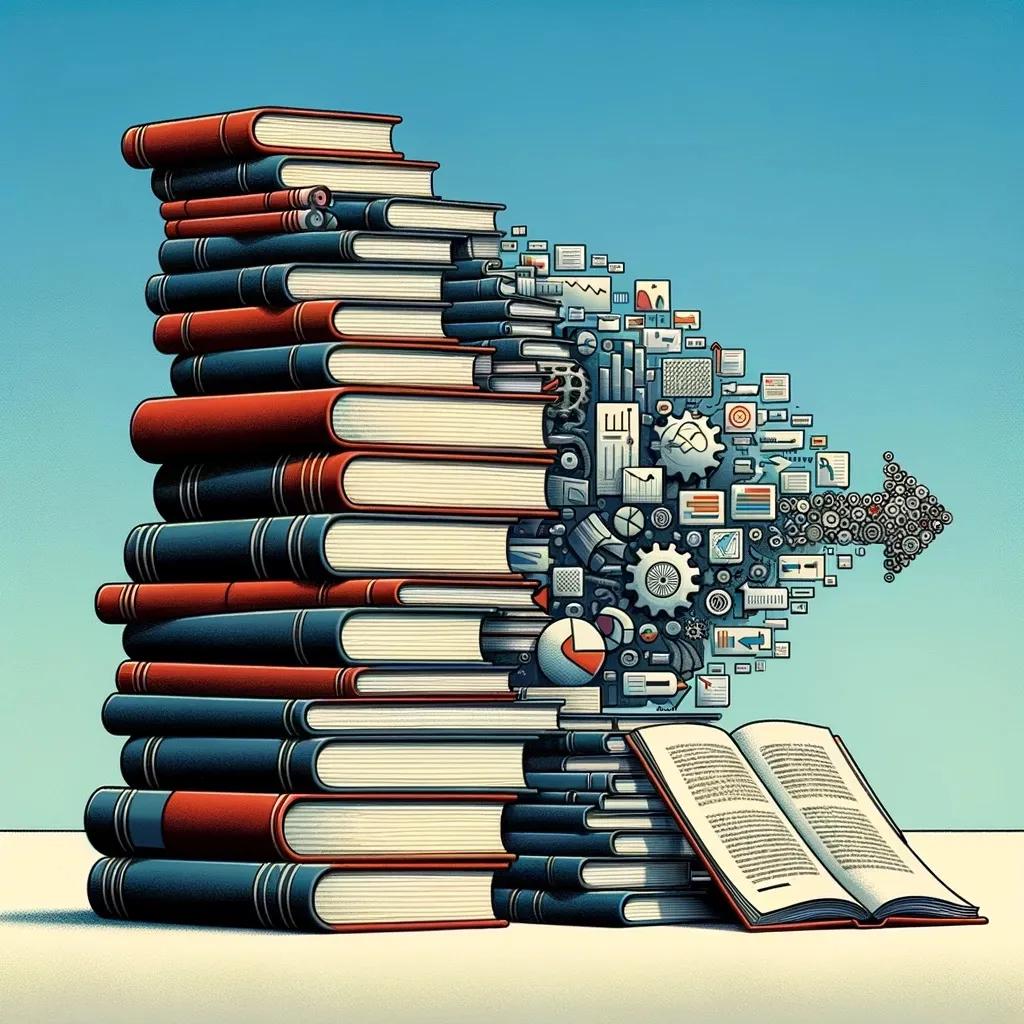 An abstract image of books being digitalized